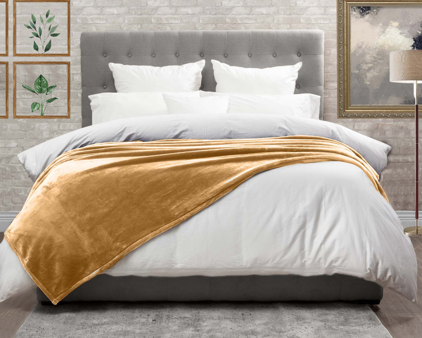 Tan Cashmere fleece blanket on the bed #colour_tan