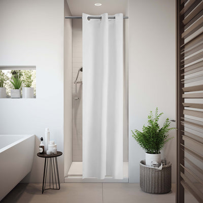 Fire Retardant hookless shower curtain in lifestyle image