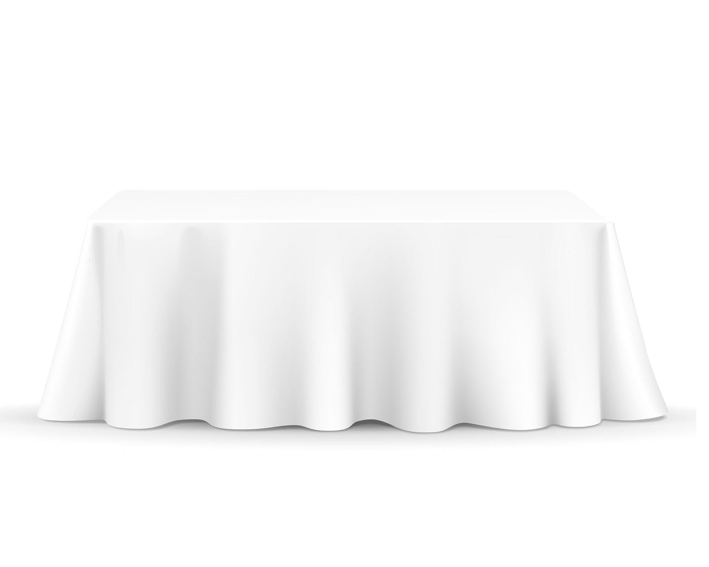 rectangle table with white spun polyester tablecloth floor length drop