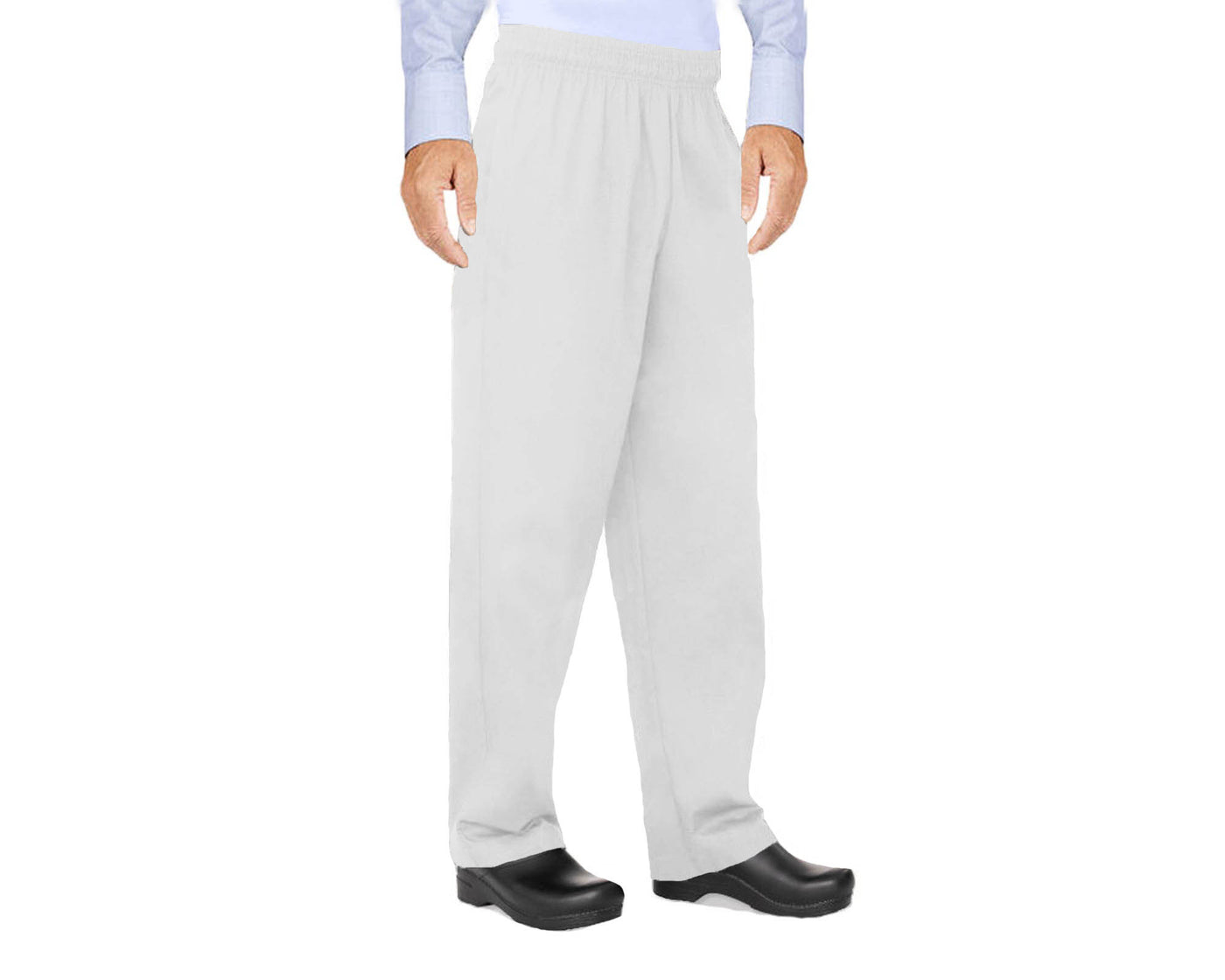 man wearing White chef pant with elastic waist