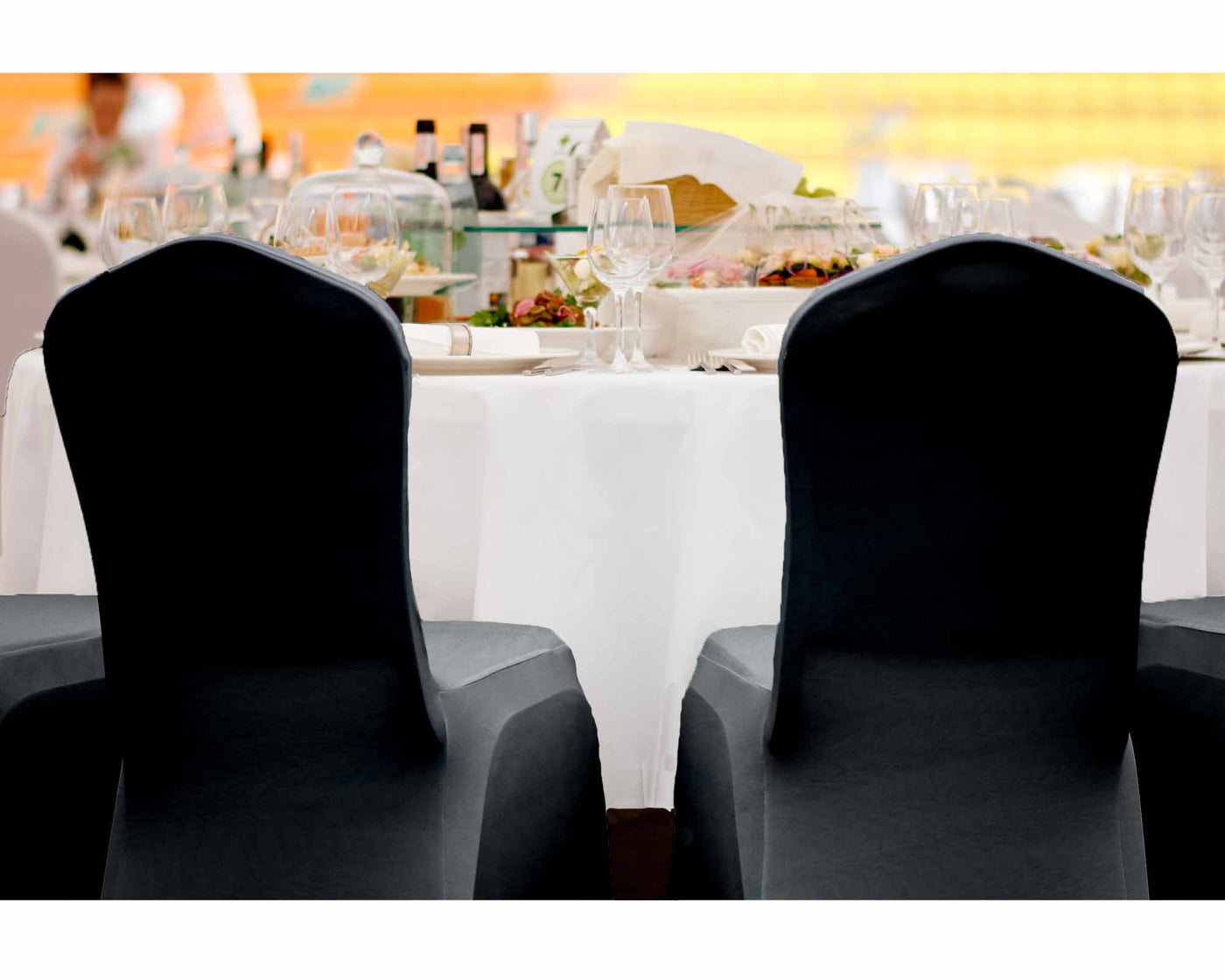 table settings with 2 spandex black chair cover