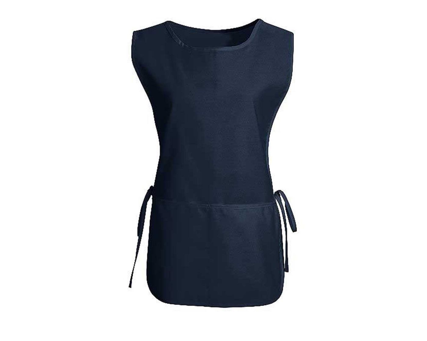 Navy blue cobbler apron with pocket and straps on the side