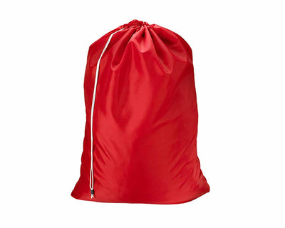Industrial red laundry bag with white draw string