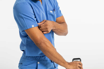 VENA mens jogger style scrub shirts, image showing the sleeve of the shirt#colour_royal-blue