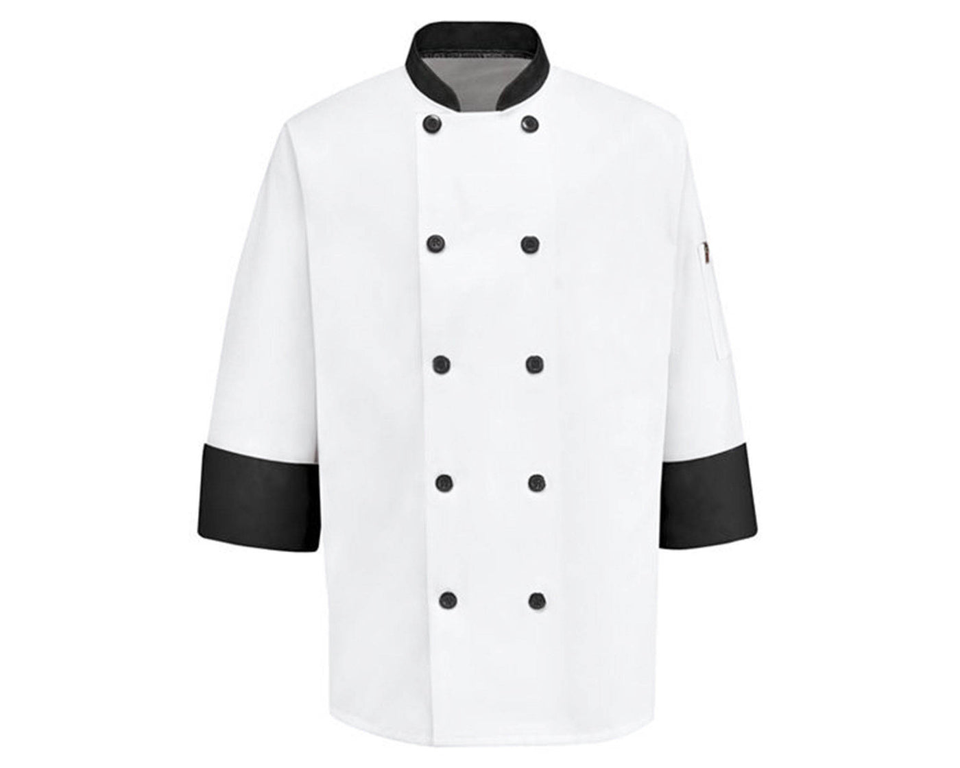 White chef coat with black trim and mesh underarm