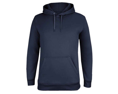 Navy Blue pullover headed sweatshirt with pocket in front and drawstring