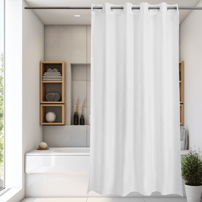 White Hookless Shower Curtain with plastic grommets