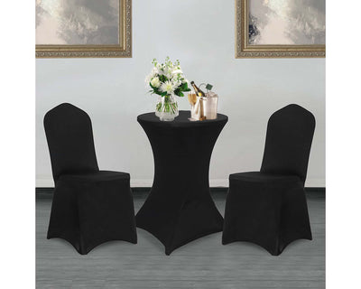 life style image of coctail table and chair with spandex cover