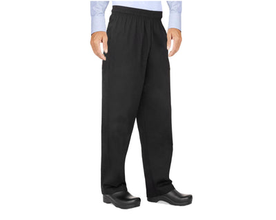 man wearing black chef pant with elastic waist