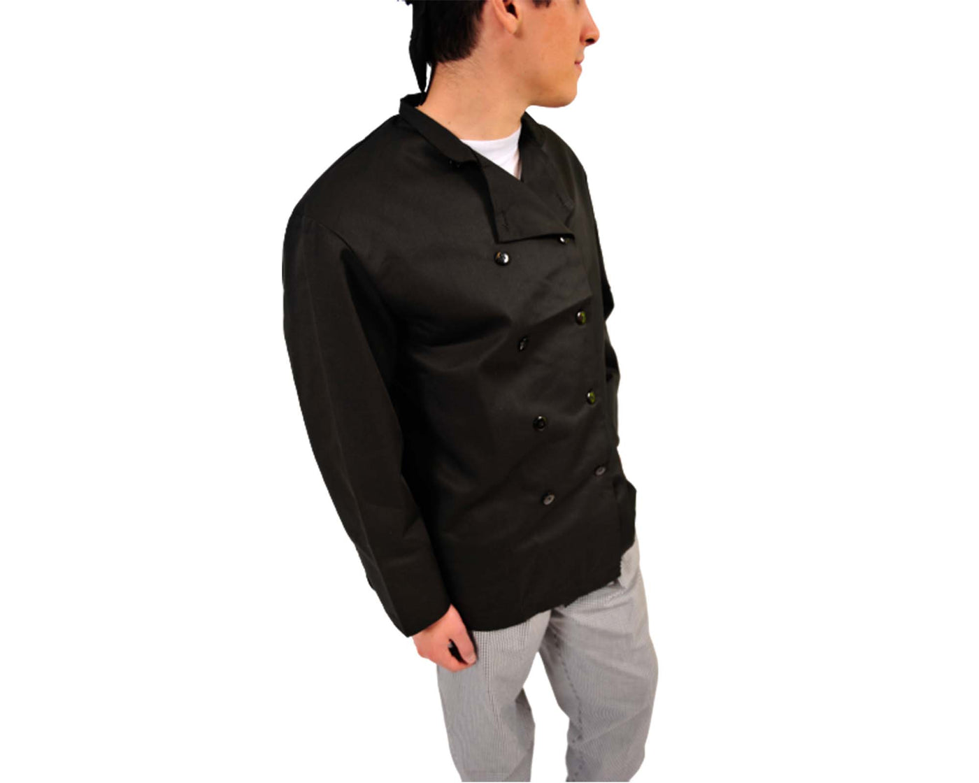 man wearing black chef coat with mesh underarm