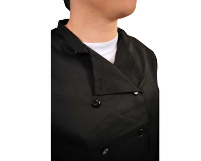 zoom image of black chef coat with mesh underarm