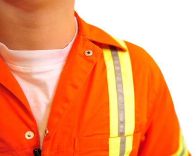 zoom image of industrial orange coverall with reflective stripe