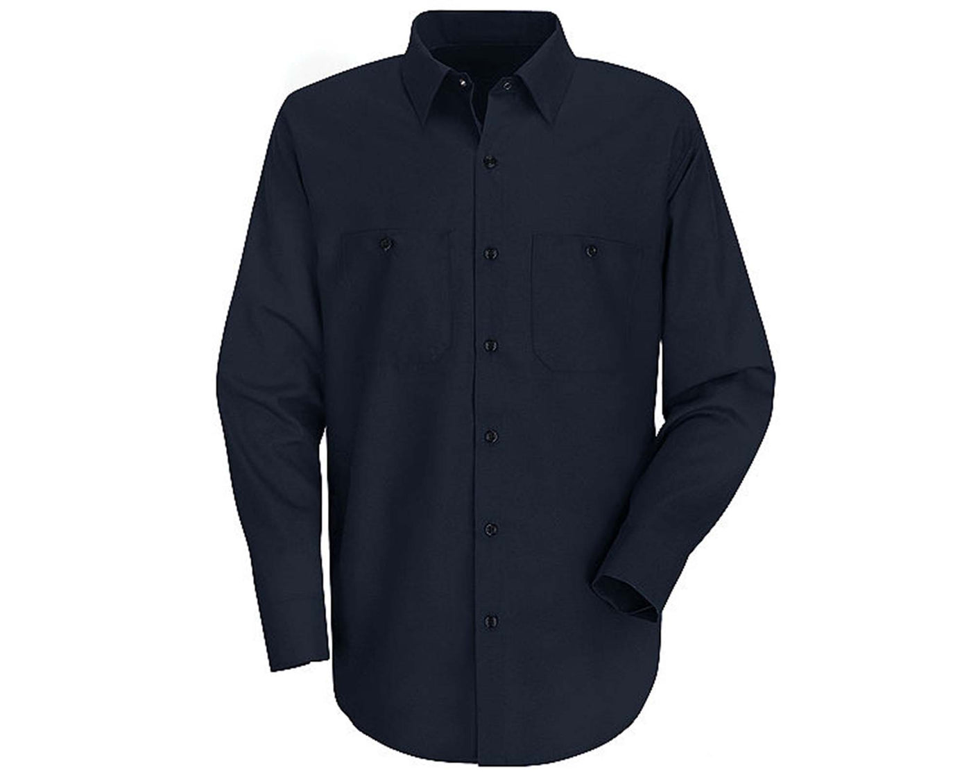 Navy blue industrial long sleeve work shirt with solid button