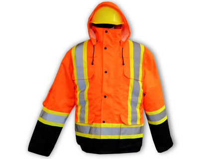 Industrial heavyweight orange parka with reflective stripes 