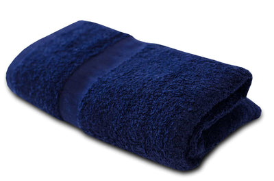 Navy Blue 100% Cotton Bath Towel with Cam Border design  #colour_navy-blue