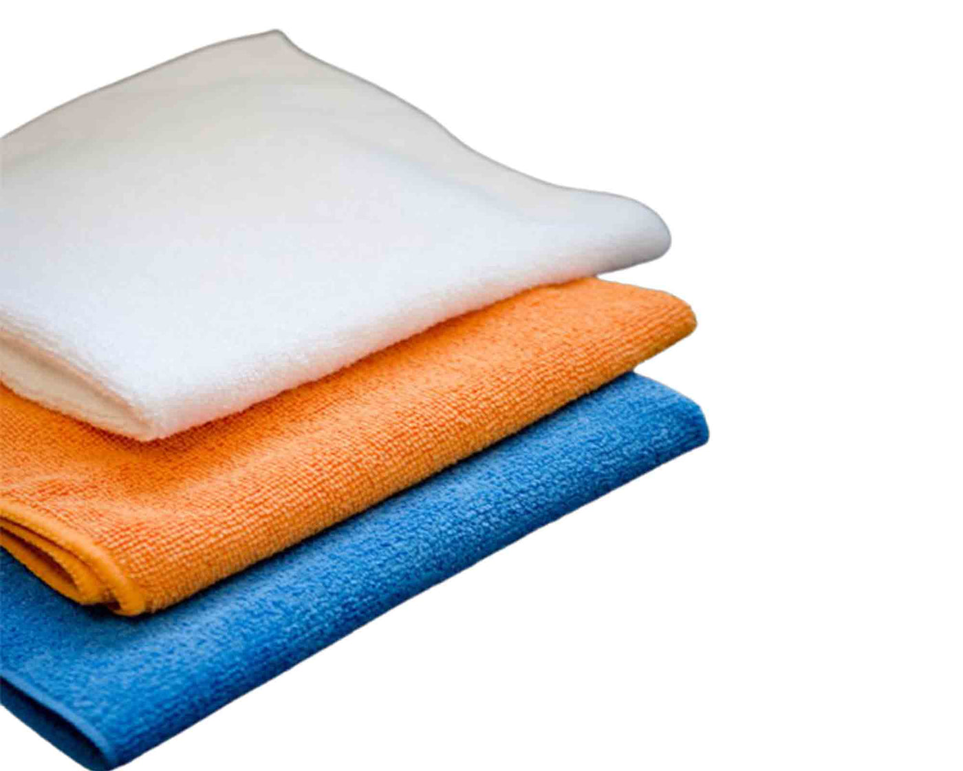 white, orange, blue colours of premium grade microfiber towel