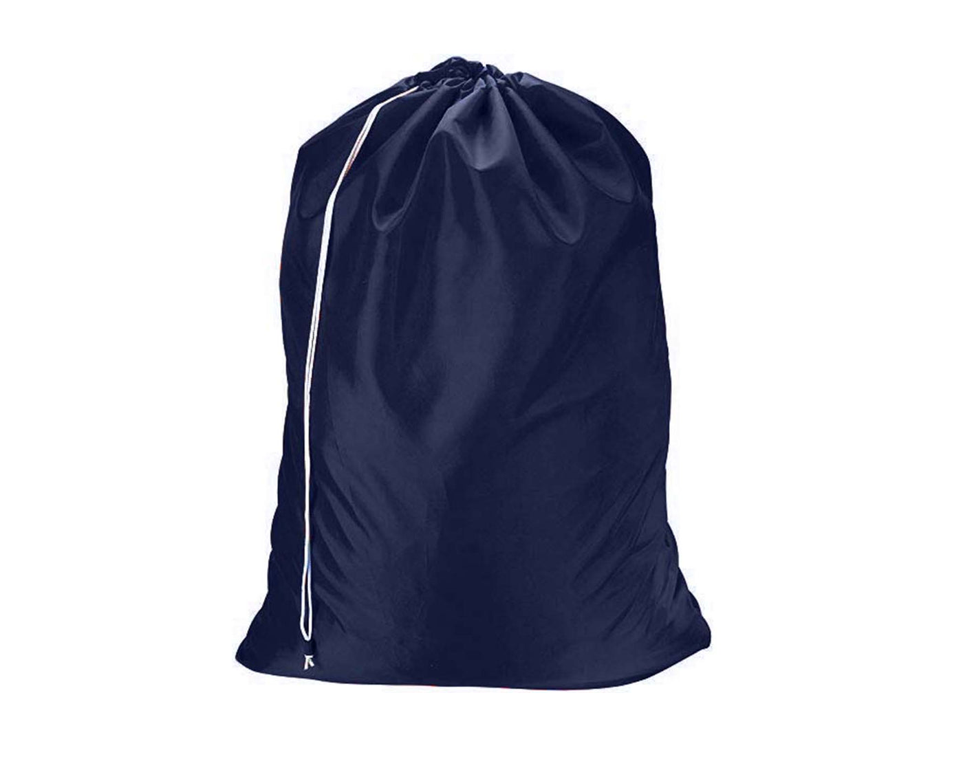 Industrial navy blue laundry bag with white draw string