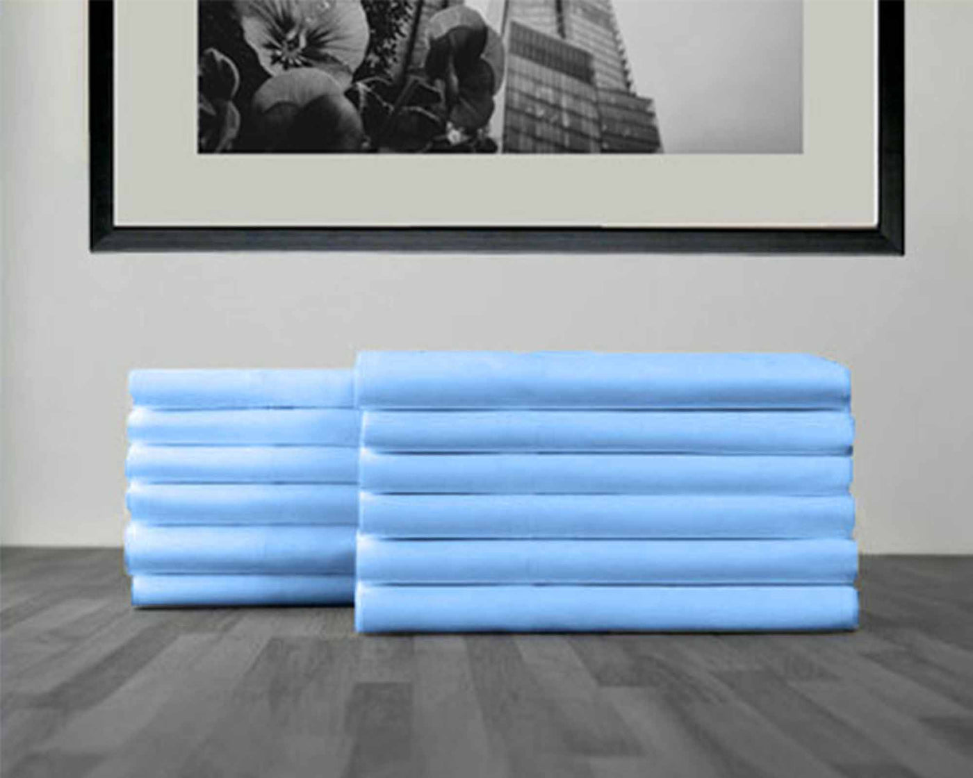 pile of T200 light blue pillowcases