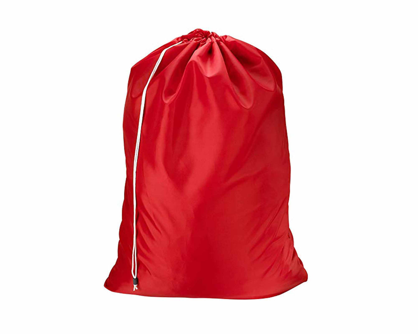 Industrial red laundry bag with white draw string
