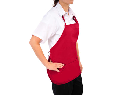 zoom image of red short bib apron with adjustable neck and 3 pockets#colour_red