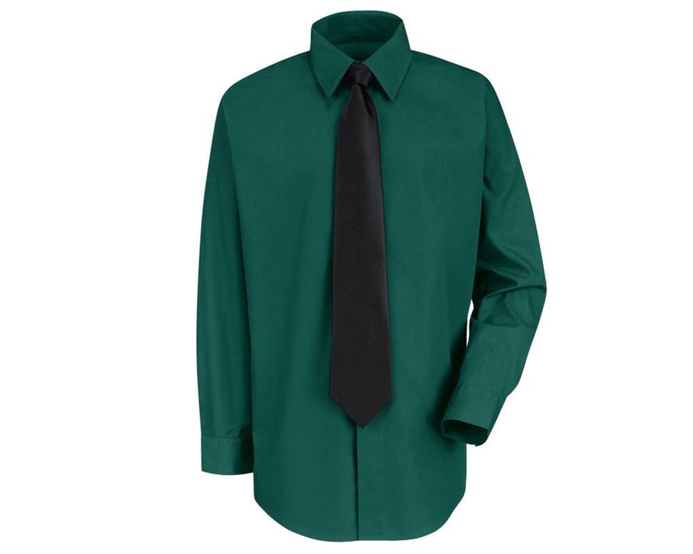 hunter green working shirt long sleeve wearing black solid neck tie