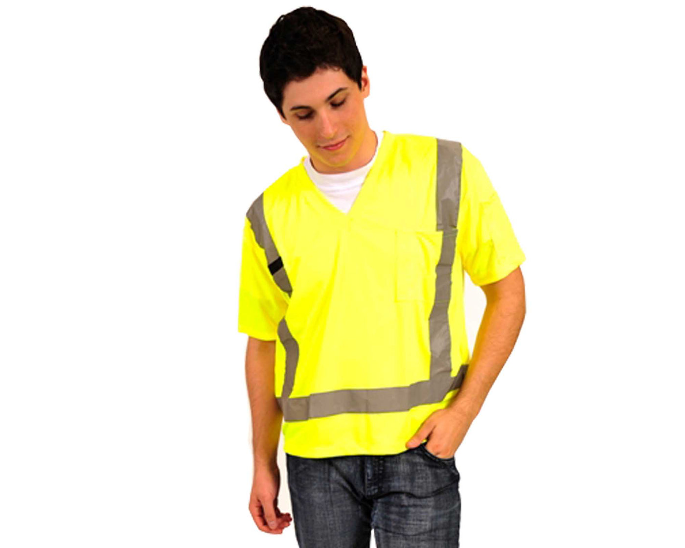 Safety Shirt Lime Colour with X on Back Zoom image