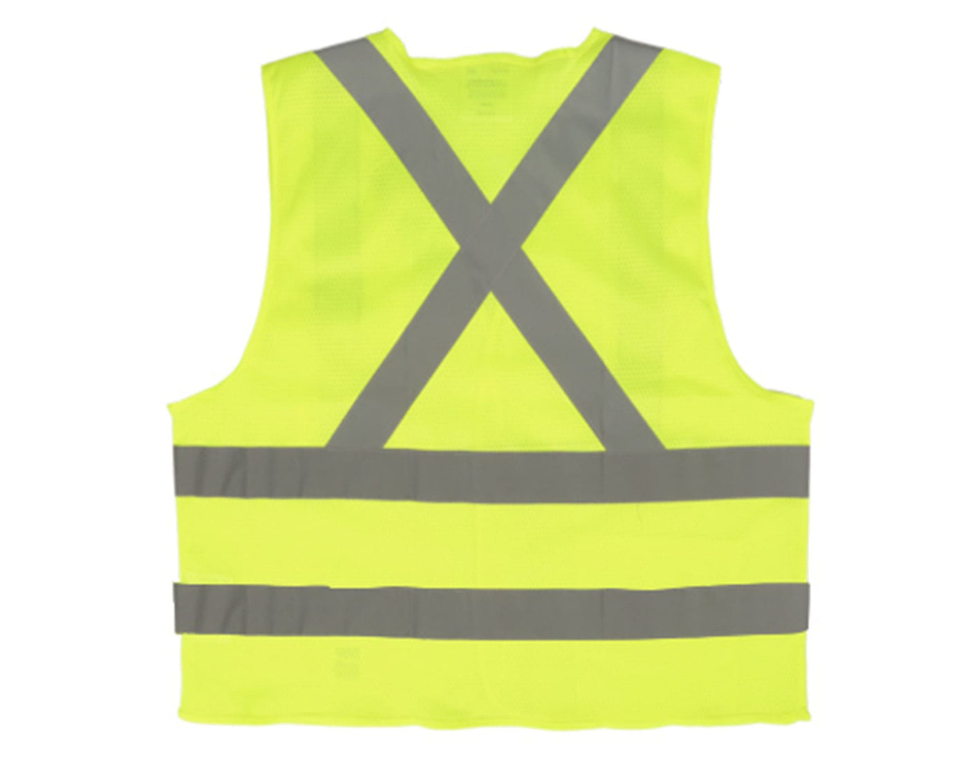 back view of flourescent safety vest with reflective stripe