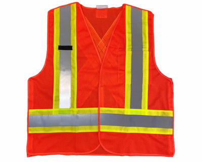 industrial orange safety vest with reflective stripe