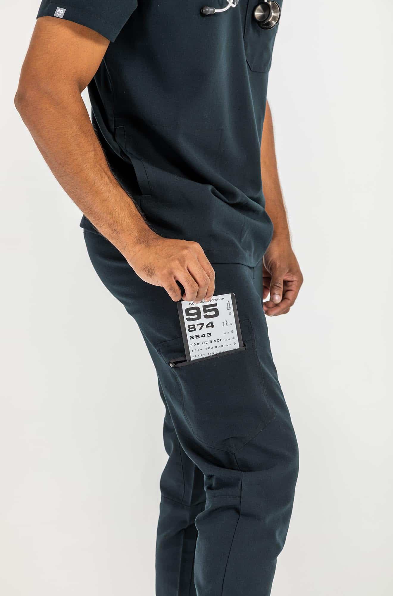 Vena mens jogger scrub pants placing the small chart on his side pocket#colour_black