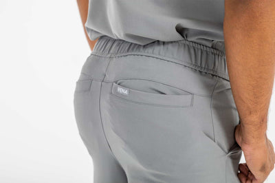 Vena mens jogger scrub pants featuring the back of scrub pant#colour_grey