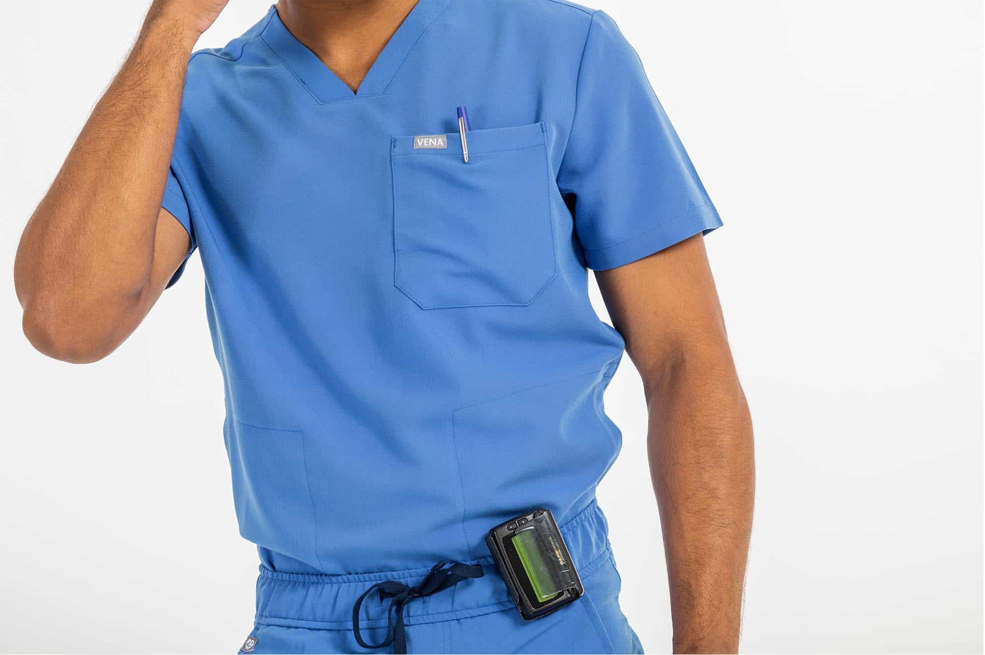 VENA mens jogger style scrub shirt, zoom image of scrub shirt#colour_royal-blue