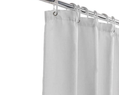 Shower curtain with metal grommet and plastic hook