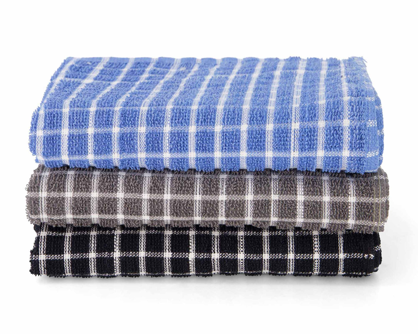 Commercial Grade Assorted Tea towel set of 3, Stack of tea towel Blue, grey, black