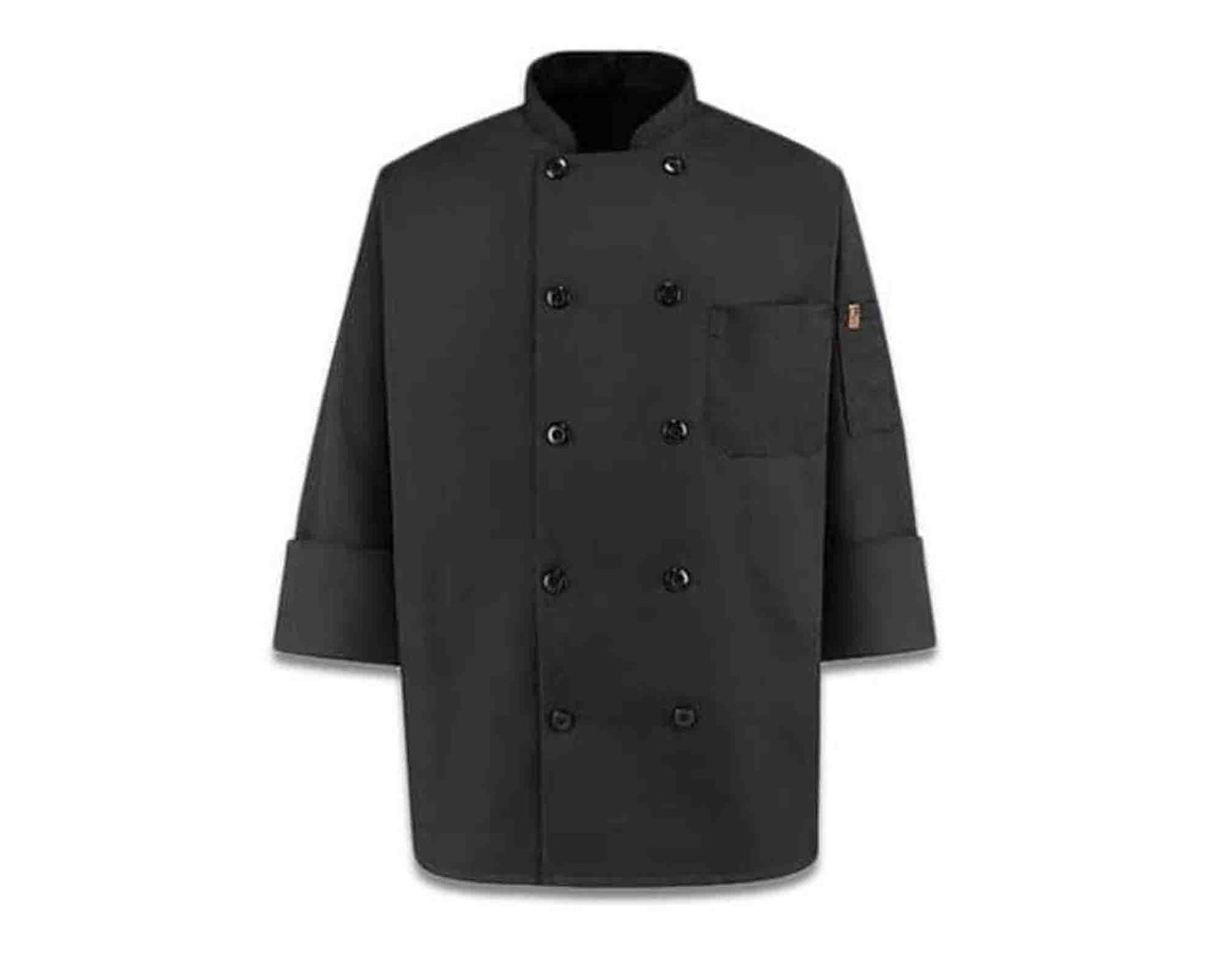 Black chef coat with plastic solid button