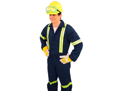 person is wearing reflective industrial Coverall in Navy Blue