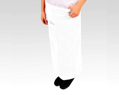 man wearing white bistro apron with pocket