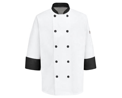 Chef Coat with Plastic Buttons and Black Trim
