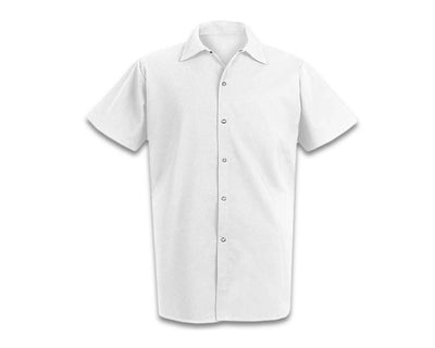 white cook shirt with snap buttons