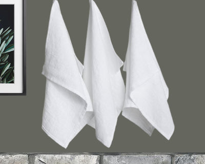 3 pcs of white printing tea towel in grey background